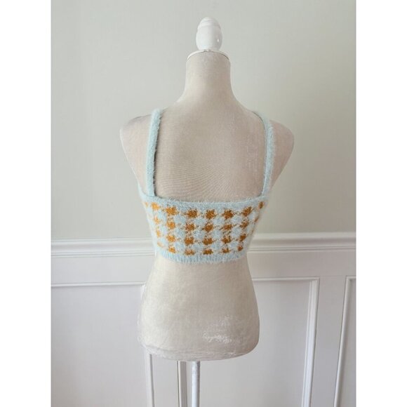 Avantlook Houndstooth Mohair Crop Top M Aqua Orange - Picture 4 of 5